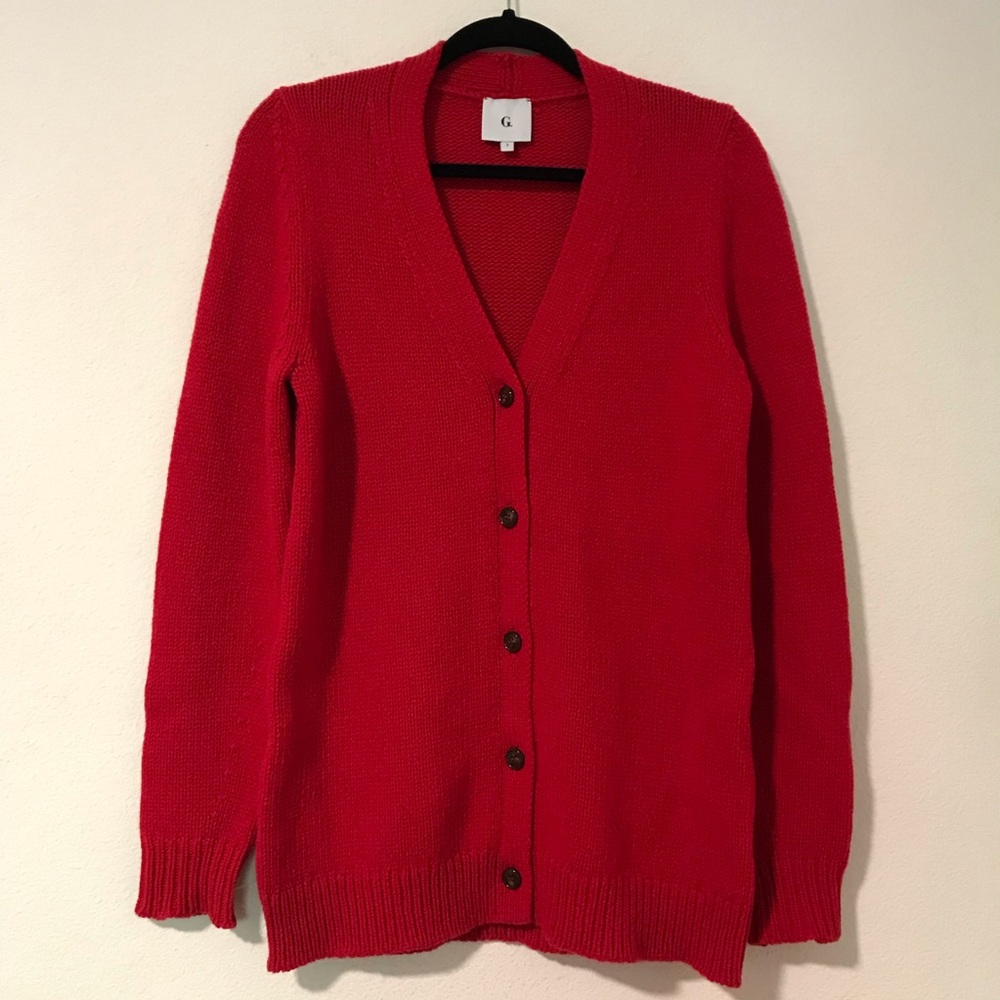 G. Label by Goop 100% Virgin Wool Red Cardigan Sweater.